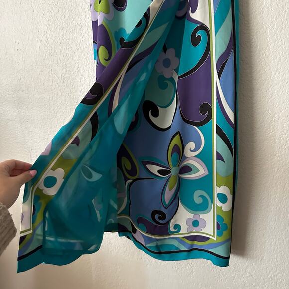 Vintage Silk Club Collection Floral Midi Wrap Silk Skirt Blue Size 4 - Picture 6 of 6